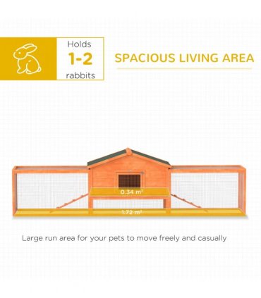 PawHut Wooden Rabbit Hutch Guinea Pig Hutch, Orange, 309 x 70 x 87cm