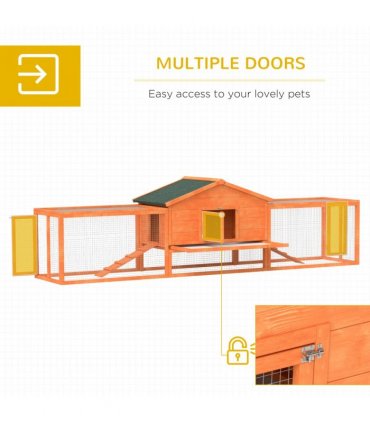 PawHut Wooden Rabbit Hutch Guinea Pig Hutch, Orange, 309 x 70 x 87cm