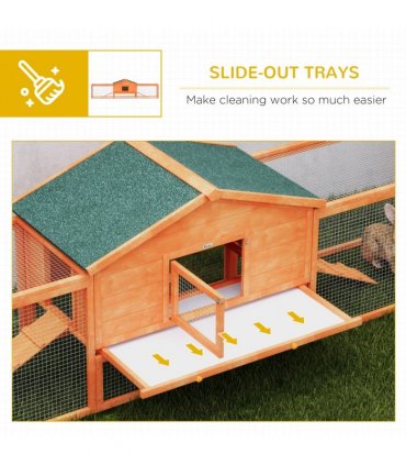 PawHut Wooden Rabbit Hutch Guinea Pig Hutch, Orange, 309 x 70 x 87cm