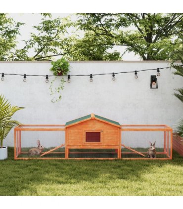 PawHut Wooden Rabbit Hutch Guinea Pig Hutch, Orange, 309 x 70 x 87cm