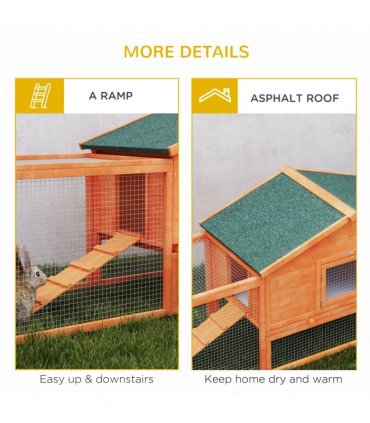 PawHut Wooden Rabbit Hutch Guinea Pig Hutch, Orange, 309 x 70 x 87cm