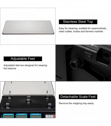【Old code:17568532】ACS-30 40kg/5g Digital Price Computing Scale for Vegetable UK Plug Silver & Black