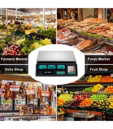 【Old code:17568532】ACS-30 40kg/5g Digital Price Computing Scale for Vegetable UK Plug Silver & Black