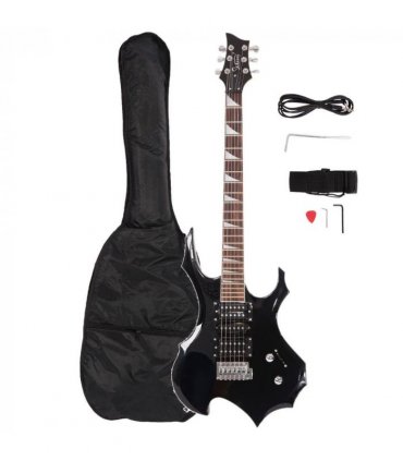 Glarry Flame Electric Guitar HSH Pickup Shaped Electric Guitar  Pack   Strap   Picks   Shake   Cable   Wrench Tool Black