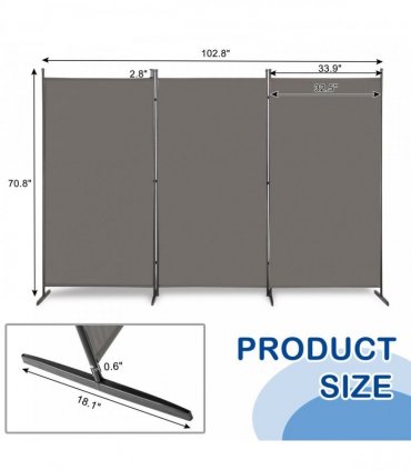 6FT Trifold 130g Polyester Fabric Plastic Foot Carbon Steel Frame Foldable Screen Gray