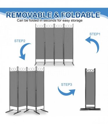 5.74FT 4-Fold Top With Shape 130g Polyester Cloth Plastic Feet Carbon Steel Frame Foldable Screen Gray
