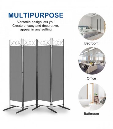 5.74FT 4-Fold Top With Shape 130g Polyester Cloth Plastic Feet Carbon Steel Frame Foldable Screen Gray