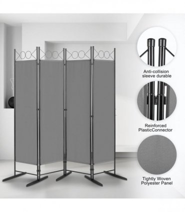 5.74FT 4-Fold Top With Shape 130g Polyester Cloth Plastic Feet Carbon Steel Frame Foldable Screen Gray