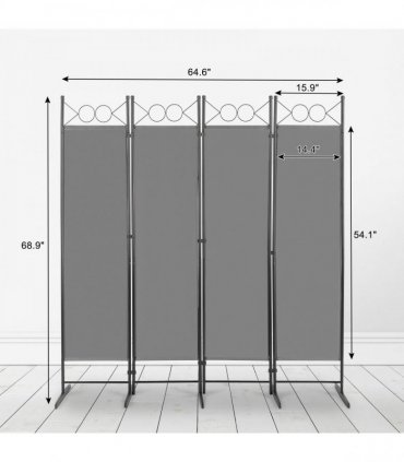 5.74FT 4-Fold Top With Shape 130g Polyester Cloth Plastic Feet Carbon Steel Frame Foldable Screen Gray