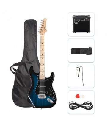 Glarry GST Stylish Electric Guitar Kit with Black Pickguard Blue Color