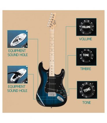 Glarry GST Stylish Electric Guitar Kit with Black Pickguard Blue Color