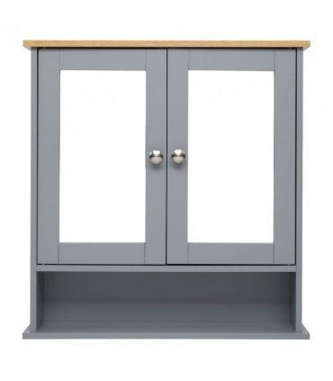 2 Mirror Door 1 Storage Layer MDF Spray Paint Bathroom Wall Cabinet Gray