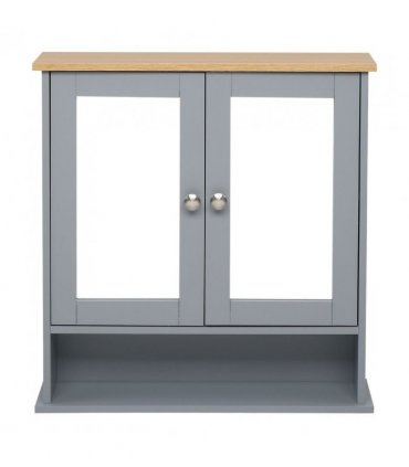 2 Mirror Door 1 Storage Layer MDF Spray Paint Bathroom Wall Cabinet Gray