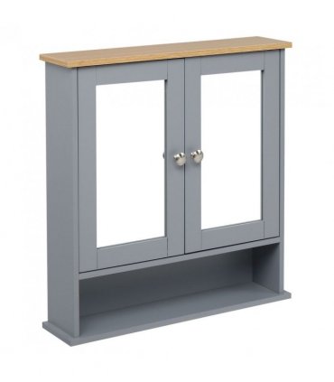 2 Mirror Door 1 Storage Layer MDF Spray Paint Bathroom Wall Cabinet Gray