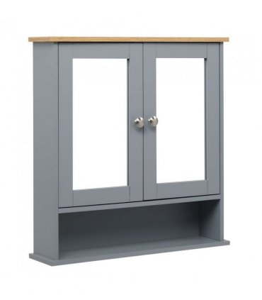 2 Mirror Door 1 Storage Layer MDF Spray Paint Bathroom Wall Cabinet Gray