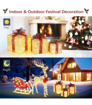 3pcs 10 Inch-8 Inch-6 Inch Golden Gift Box Garden Gift Box Decoration 5M Long Power Cord UK Gauge