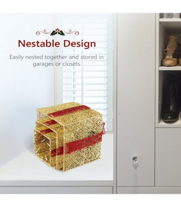 3pcs 10 Inch-8 Inch-6 Inch Golden Gift Box Garden Gift Box Decoration 5M Long Power Cord UK Gauge