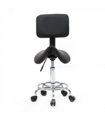 Saddle Shape Adjustable Salon Stool with Back Black