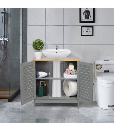 FCH Modern Double Shutter Door MDF Spray Paint  Bathroom Sink Cabinet Gray