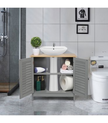 FCH Modern Double Shutter Door MDF Spray Paint  Bathroom Sink Cabinet Gray