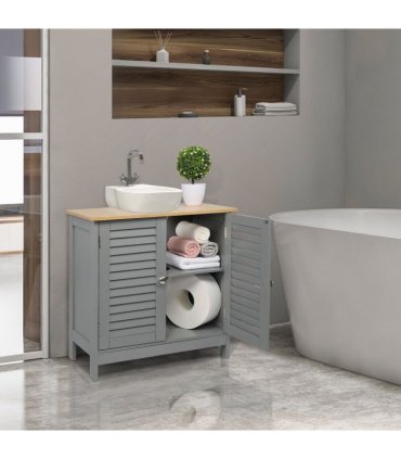 FCH Modern Double Shutter Door MDF Spray Paint  Bathroom Sink Cabinet Gray