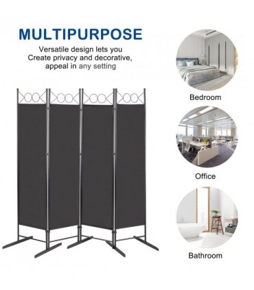 5.74FT 4-Fold Top With Shape 130g Polyester Cloth Plastic Feet Carbon Steel Frame Foldable Screen Black