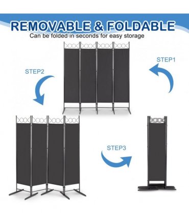 5.74FT 4-Fold Top With Shape 130g Polyester Cloth Plastic Feet Carbon Steel Frame Foldable Screen Black