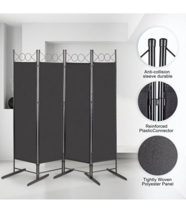 5.74FT 4-Fold Top With Shape 130g Polyester Cloth Plastic Feet Carbon Steel Frame Foldable Screen Black