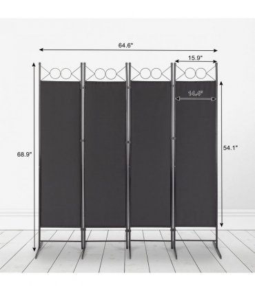 5.74FT 4-Fold Top With Shape 130g Polyester Cloth Plastic Feet Carbon Steel Frame Foldable Screen Black