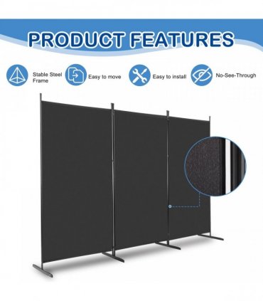 6FT Trifold 130g Polyester Fabric Plastic Foot Carbon Steel Frame Foldable Screen Black