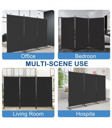 6FT Trifold 130g Polyester Fabric Plastic Foot Carbon Steel Frame Foldable Screen Black