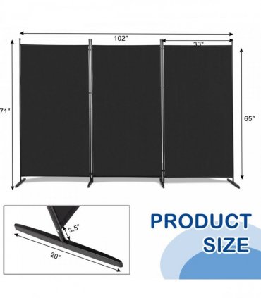 6FT Trifold 130g Polyester Fabric Plastic Foot Carbon Steel Frame Foldable Screen Black