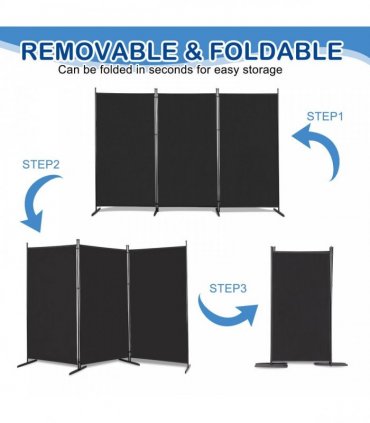 6FT Trifold 130g Polyester Fabric Plastic Foot Carbon Steel Frame Foldable Screen Black