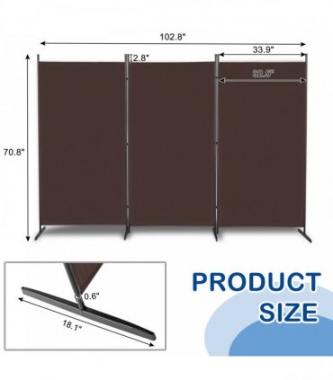 6FT Trifold 130g Polyester Fabric Plastic Foot Carbon Steel Frame Foldable Screen Brown