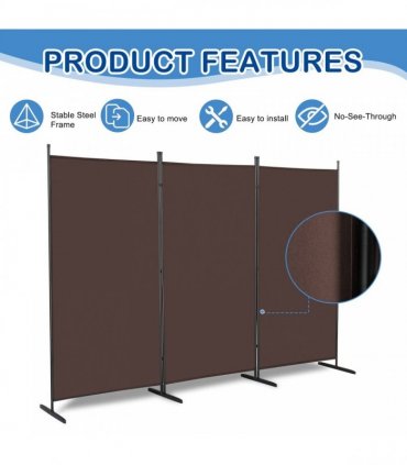6FT Trifold 130g Polyester Fabric Plastic Foot Carbon Steel Frame Foldable Screen Brown