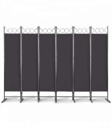 5.74FT 6-Fold Top With Shape 130g Polyester Cloth Plastic Feet Carbon Steel Frame Foldable Screen Black