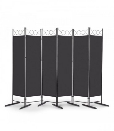 5.74FT 6-Fold Top With Shape 130g Polyester Cloth Plastic Feet Carbon Steel Frame Foldable Screen Black