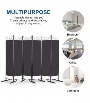 5.74FT 6-Fold Top With Shape 130g Polyester Cloth Plastic Feet Carbon Steel Frame Foldable Screen Black