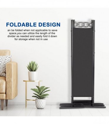 5.74FT 6-Fold Top With Shape 130g Polyester Cloth Plastic Feet Carbon Steel Frame Foldable Screen Black