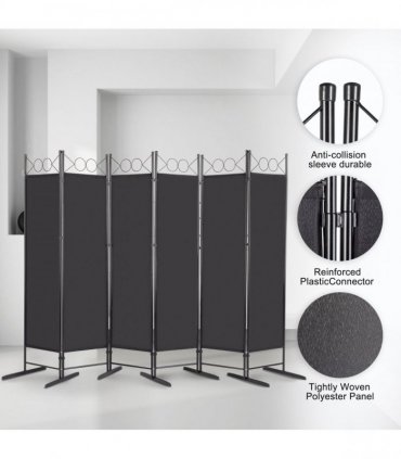 5.74FT 6-Fold Top With Shape 130g Polyester Cloth Plastic Feet Carbon Steel Frame Foldable Screen Black