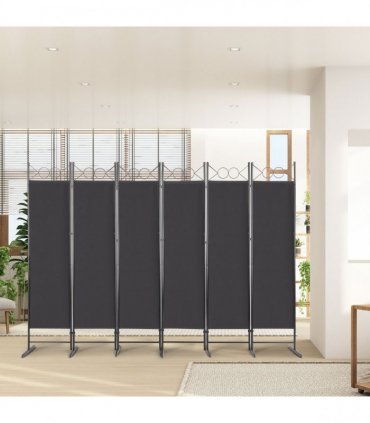 5.74FT 6-Fold Top With Shape 130g Polyester Cloth Plastic Feet Carbon Steel Frame Foldable Screen Black