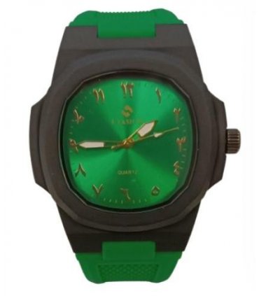 Clasico Mens Ladies Water Resistant Arabic Square Dial Green Rubber Strap Watch