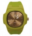 Clasico Mens Ladies Water Resistant Arabic Square Dial Olive Green Rubber Strap Watch