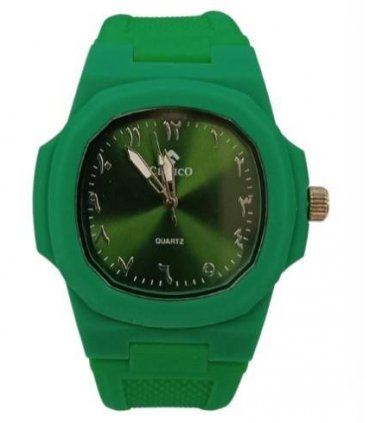Clasico Mens Ladies Water Resistant Arabic Square Dial Green Rubber Strap Watch