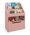 HOMCOM Kids Bookcase, Toy Box w/ Storage Drawer, Wheels for Bedroom - Pink
