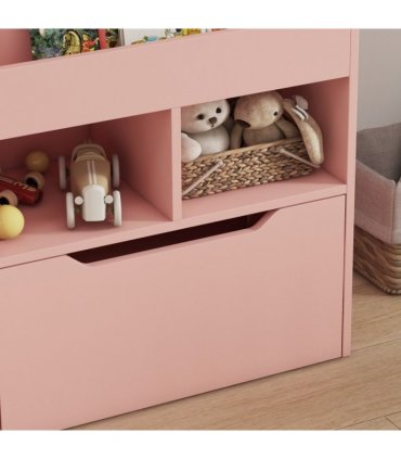 HOMCOM Kids Bookcase, Toy Box w/ Storage Drawer, Wheels for Bedroom - Pink