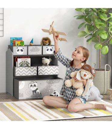 ZONEKIZ Kids Storage Unit with 6 Boxes, Toy Storage Organiser, Grey