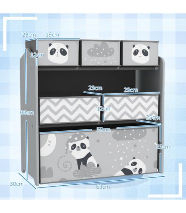 ZONEKIZ Kids Storage Unit with 6 Boxes, Toy Storage Organiser, Grey