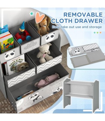 ZONEKIZ Kids Storage Unit with 6 Boxes, Toy Storage Organiser, Grey