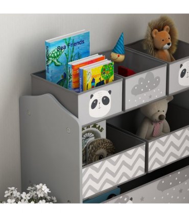 ZONEKIZ Kids Storage Unit with 6 Boxes, Toy Storage Organiser, Grey